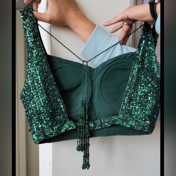 Indian Designer Bridal Emerald Green Lehenga Set - Seema Gujral - Picture 9 of 12